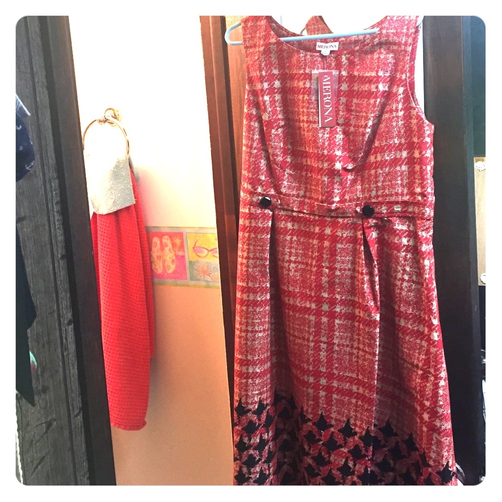 Merona Red A-Line Sleeveless Midi Dress